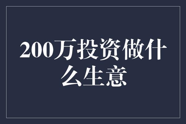 200万投资做什么生意