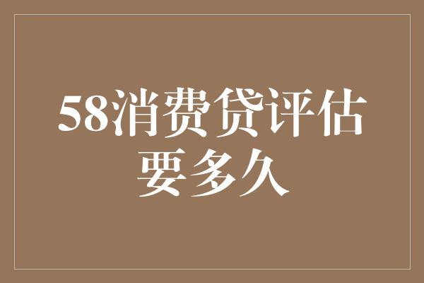 58消费贷评估要多久