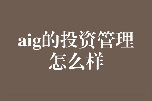 aig的投资管理怎么样