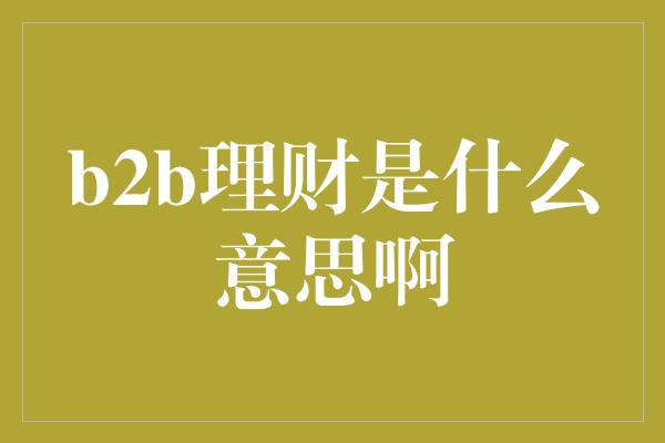 b2b理财是什么意思啊