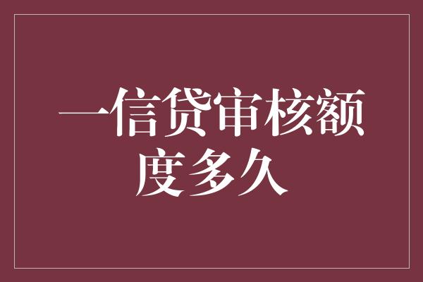 一信贷审核额度多久