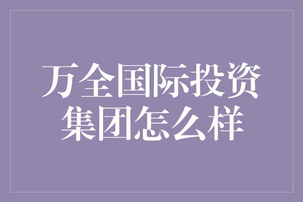 万全国际投资集团怎么样