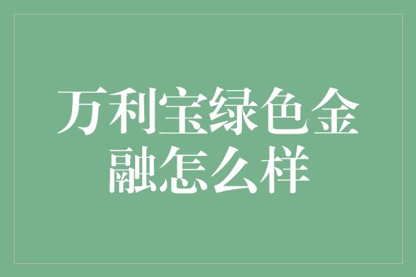 万利宝绿色金融怎么样