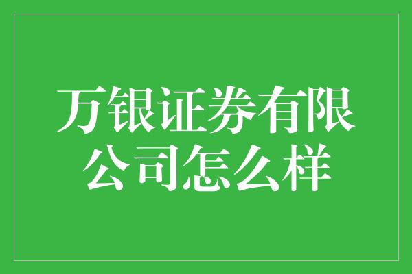 万银证券有限公司怎么样