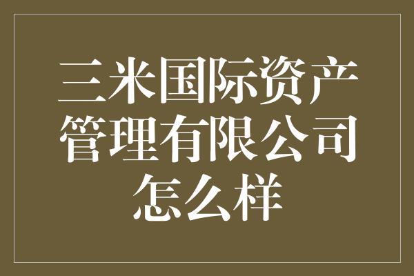 三米国际资产管理有限公司怎么样