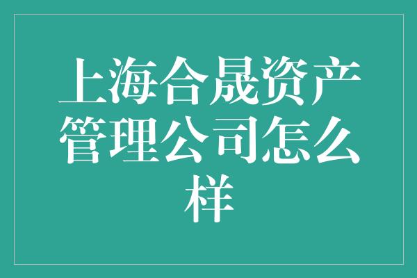 上海合晟资产管理公司怎么样