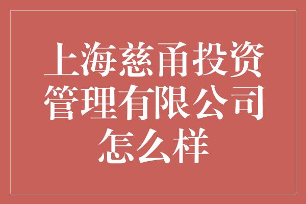 上海慈甬投资管理有限公司怎么样