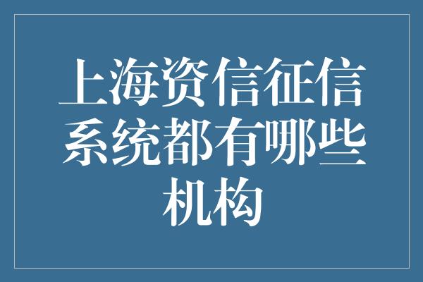 上海资信征信系统都有哪些机构