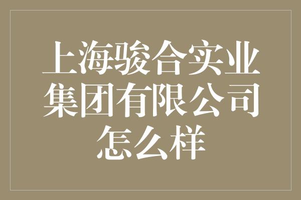 上海骏合实业集团有限公司怎么样