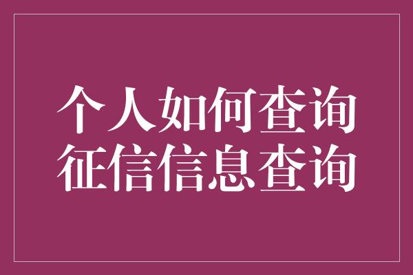 个人如何查询征信信息查询