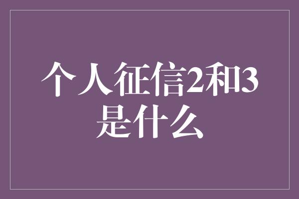 个人征信2和3是什么