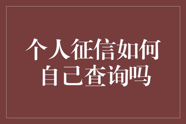 个人征信如何自己查询吗