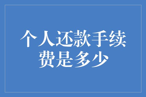 个人还款手续费是多少