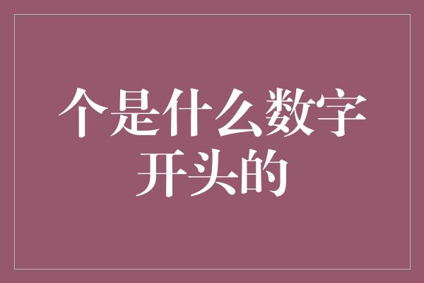 个是什么数字开头的