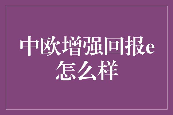 中欧增强回报e怎么样