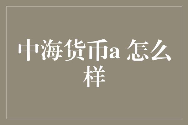 中海货币a 怎么样