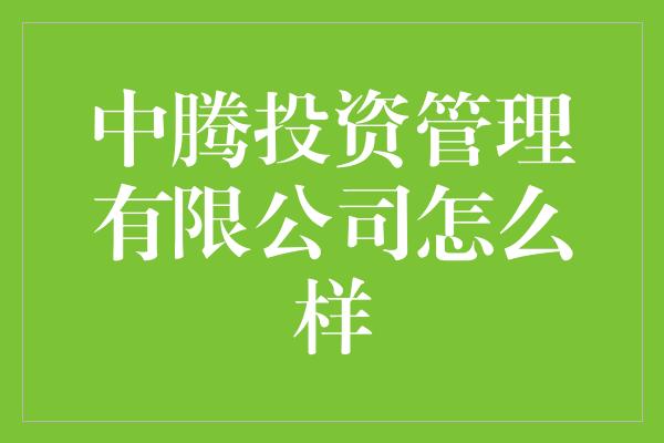 中腾投资管理有限公司怎么样