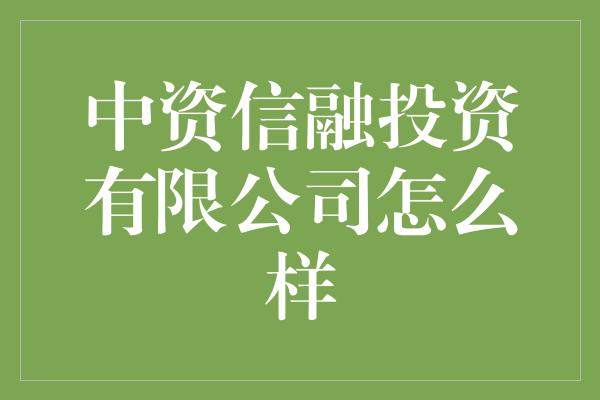 中资信融投资有限公司怎么样