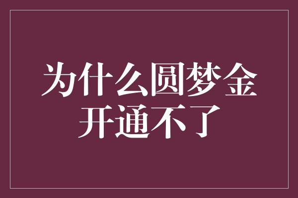 为什么圆梦金开通不了