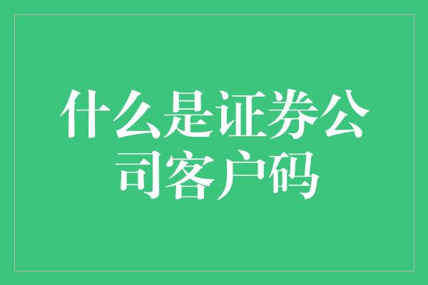 什么是证券公司客户码