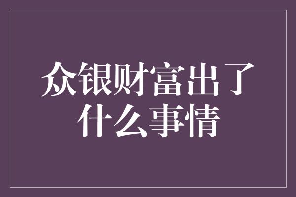 众银财富出了什么事情