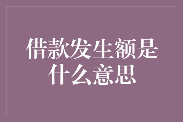 借款发生额是什么意思