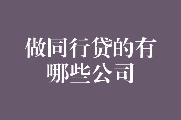 做同行贷的有哪些公司