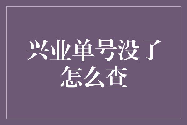 兴业单号没了怎么查