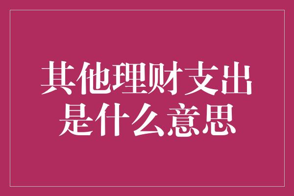 其他理财支出是什么意思