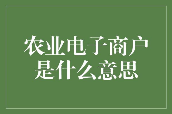 农业电子商户是什么意思