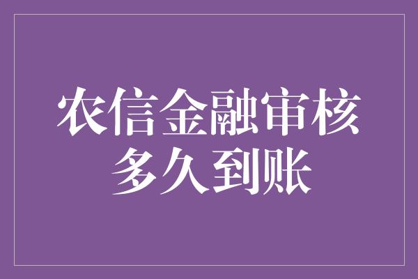 农信金融审核多久到账