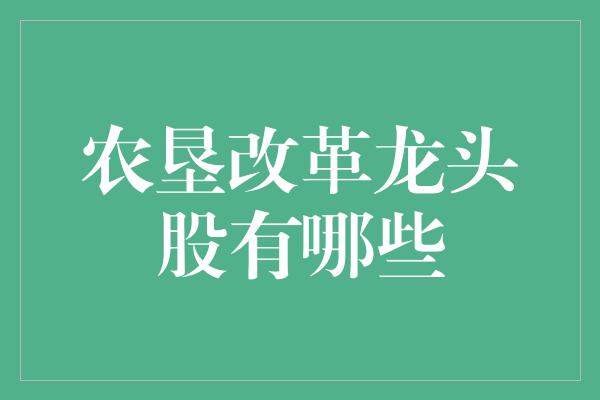 农垦改革龙头股有哪些