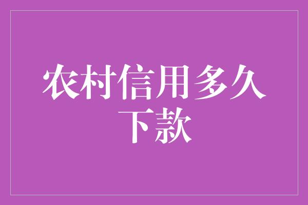 农村信用多久下款