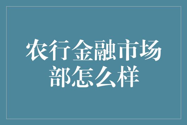 农行金融市场部怎么样