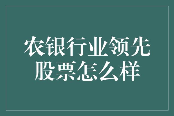 农银行业领先股票怎么样