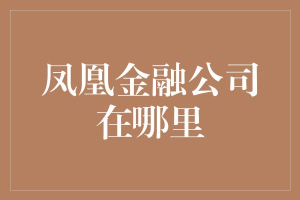 凤凰金融公司在哪里