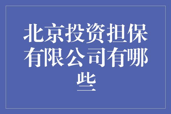 北京投资担保有限公司有哪些