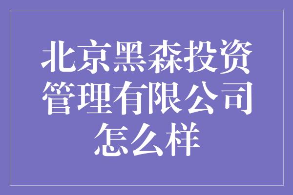 北京黑森投资管理有限公司怎么样