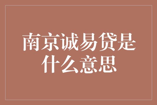 南京诚易贷是什么意思