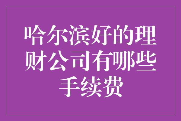 哈尔滨好的理财公司有哪些手续费