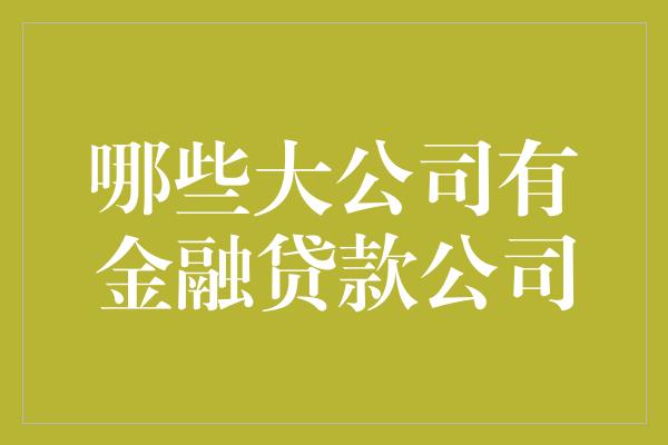 哪些大公司有金融贷款公司