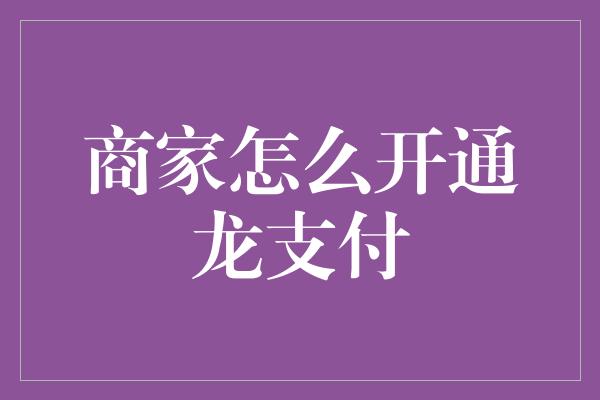 商家怎么开通龙支付