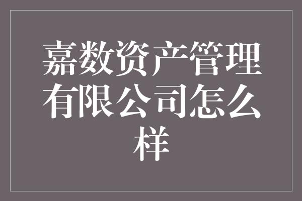 嘉数资产管理有限公司怎么样