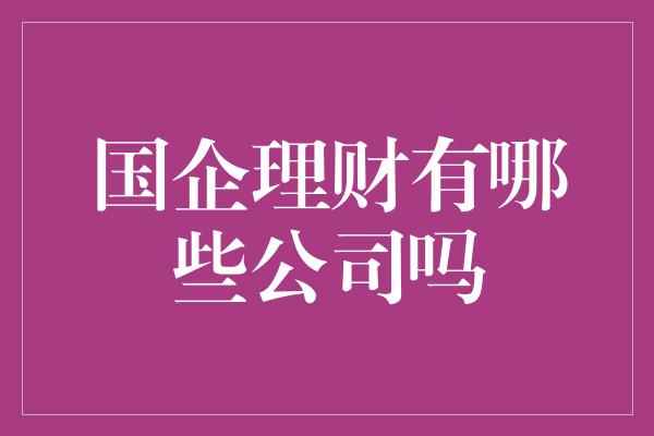 国企理财有哪些公司吗