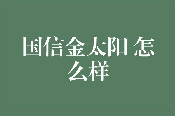 国信金太阳 怎么样