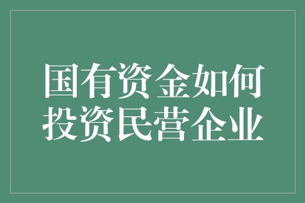 国有资金如何投资民营企业