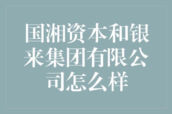 国湘资本和银来集团有限公司怎么样