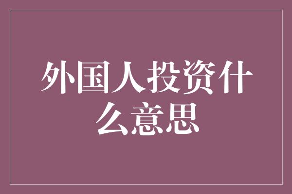 外国人投资什么意思