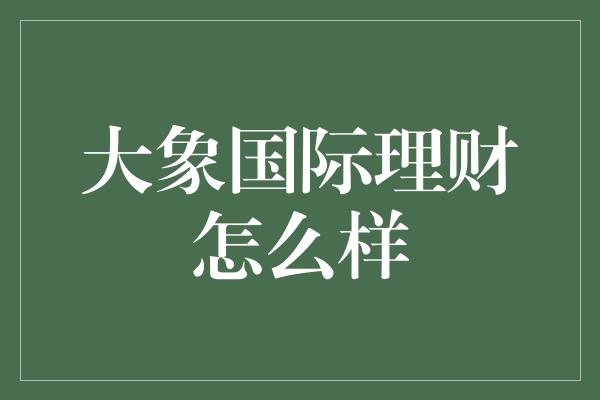 大象国际理财怎么样