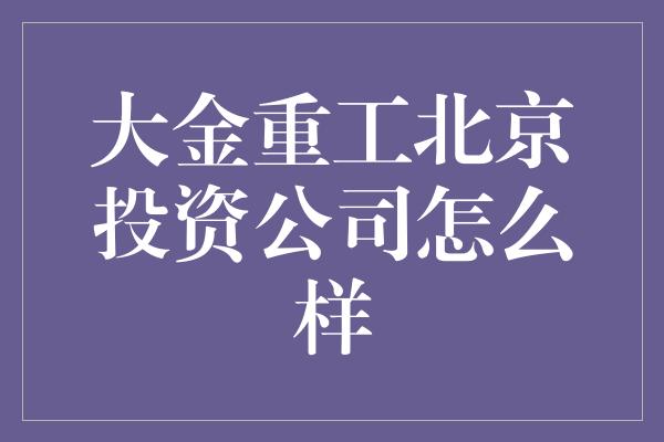 大金重工北京投资公司怎么样